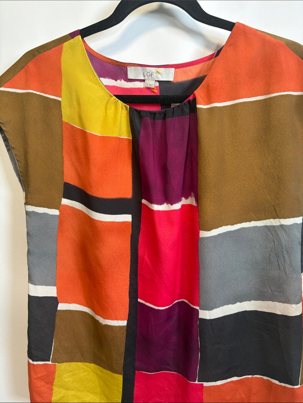 LOFT Multi-Color Colorblock Short-Sleeve Blouse - Picture 3 of 7